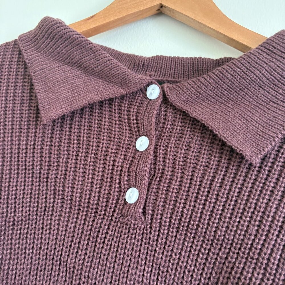 Shein Cable Knit Front Button Pullover Collared S… - image 6